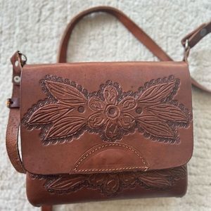 Brown embossed leather crossbody